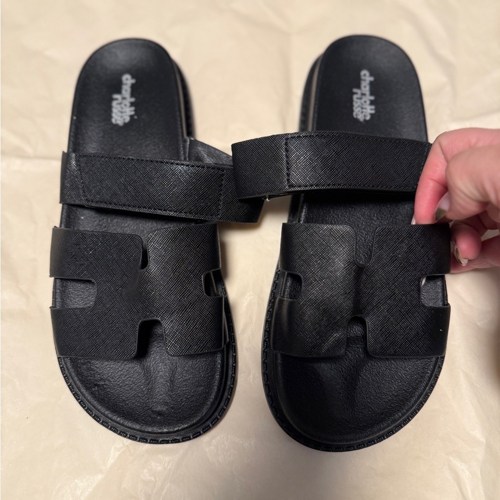 Charlotte Russe- Black Slide Sandals. Like New. SZ 8
